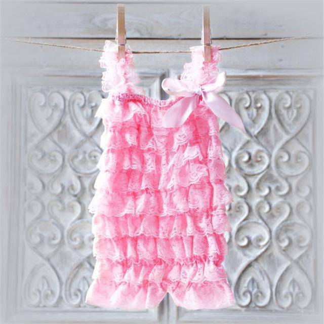 Baby Girl Ruffled Lace Romper Jumpsuit Clothes Pink