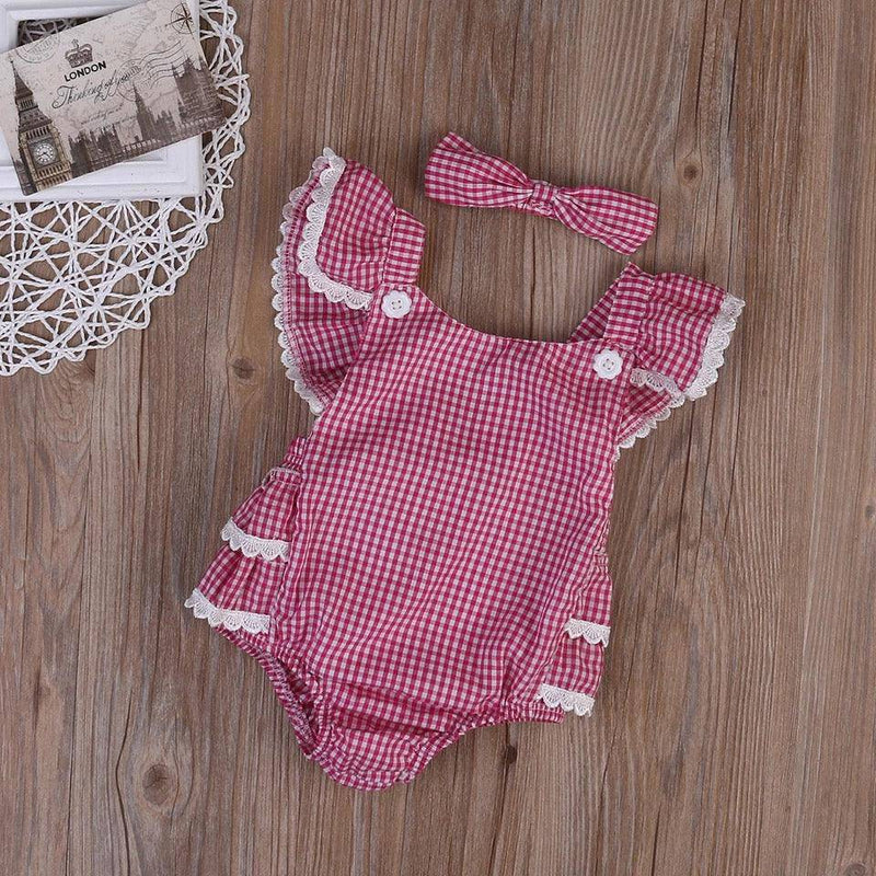 Baby Girl Sleeveless Romper Jumpsuit Headband Clothes Red