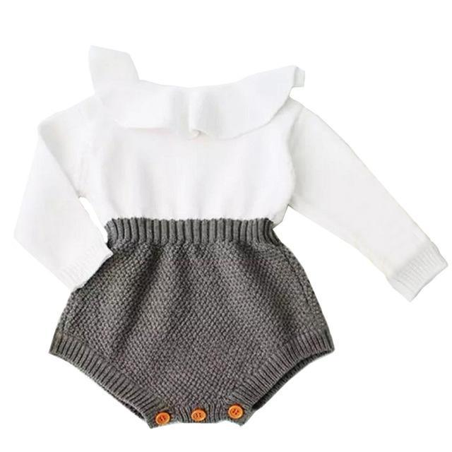 Baby Girl Wool Romper Long Sleeve Outfit Gray