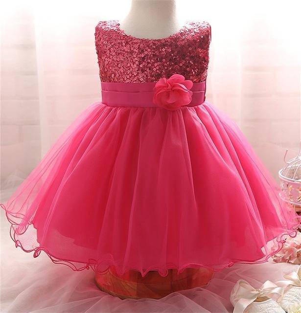 Baby Girls 1 Year Birthday Party Dress Dark Pink