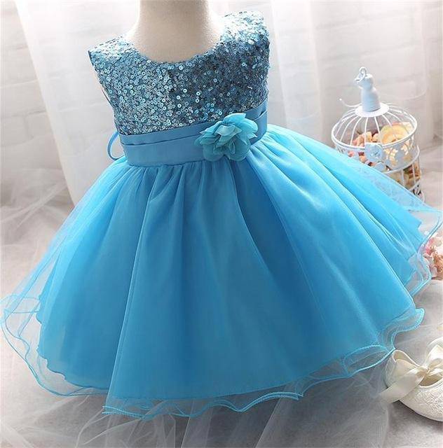 Baby Girls 1 Year Birthday Party Dress Blue