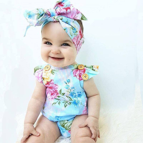 Baby Girls Bodysuit Flower Headband Outfit
