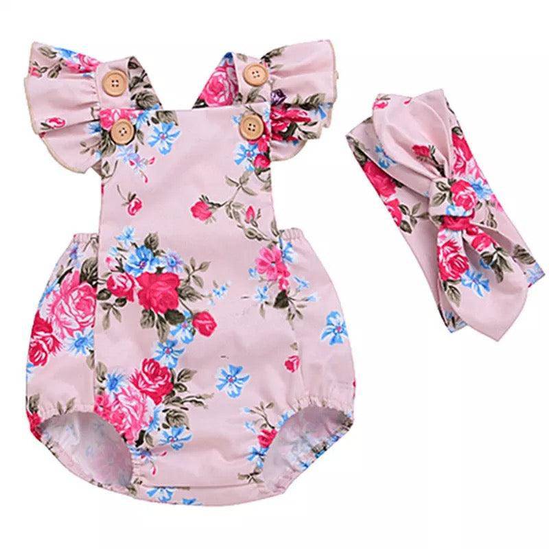 Baby Girls Bodysuit Flower Headband Outfit Ivory
