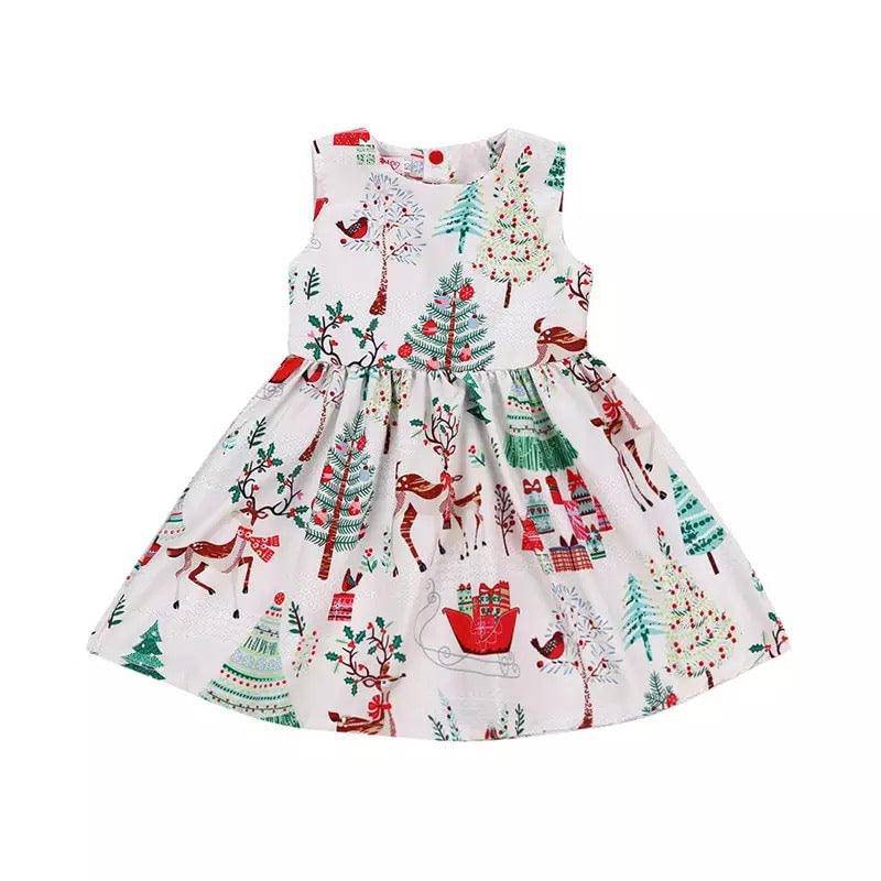 Toddler Baby Girls Christmas Button Geometry Dress White