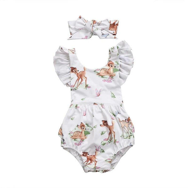 Baby Girls Deer Romper Headband Clothes