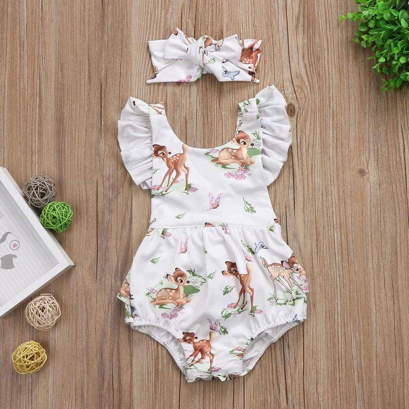Baby Girls Deer Romper Headband Clothes White