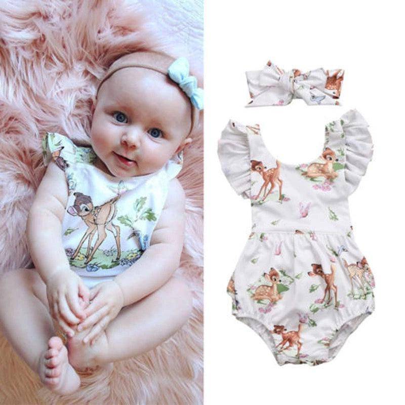 Baby Girls Deer Romper Headband Clothes