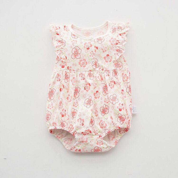 Baby Girls Dot Flower Onesies Romper Pink