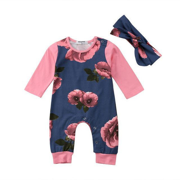 Baby Girls Flower Jumpsuit Outfit Clothes Pink