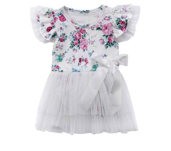 Baby Girls Flower Romper Dress White