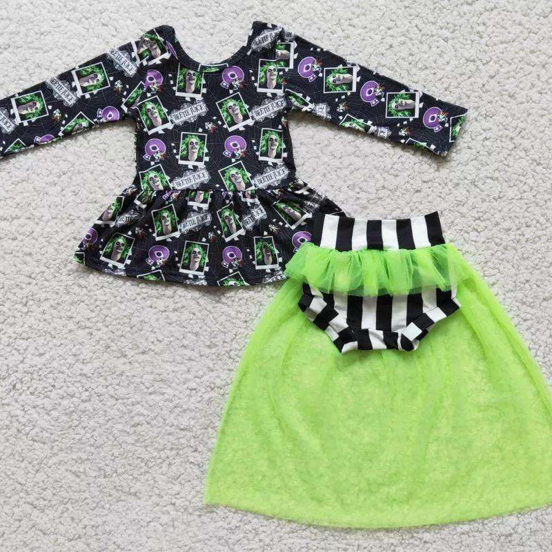 Baby Girls Halloween Bummies Outfit Green