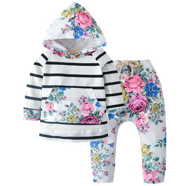 Baby Girls Hooded Tops Long Pants Outfit Set Multi