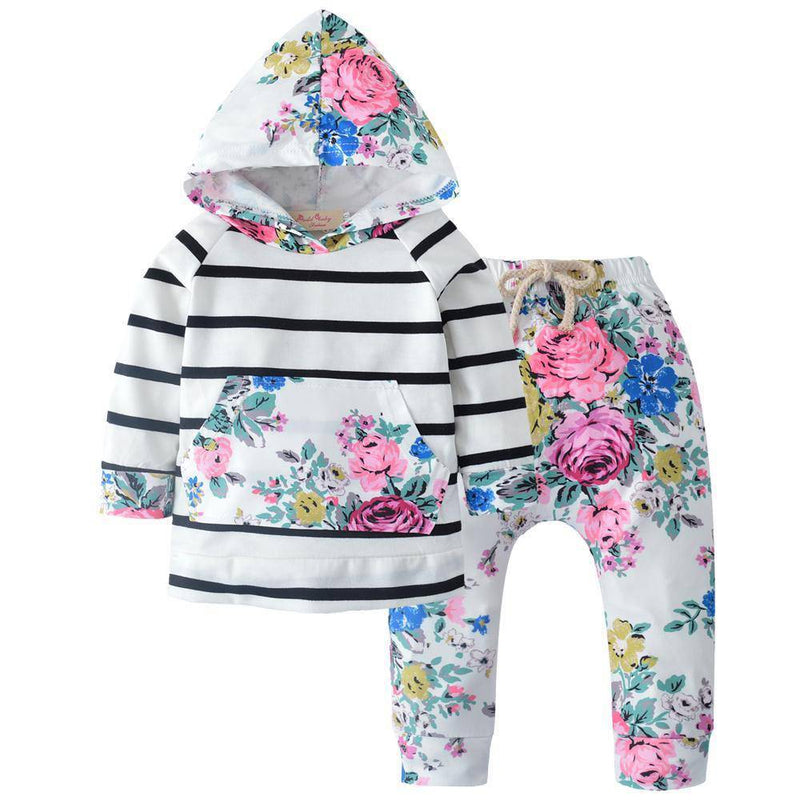 Baby Girls Hoodie Sets Tops Flower Pant