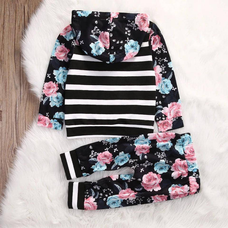 Baby Girls Hoodie Stripe Flower Sweatshirt Pants