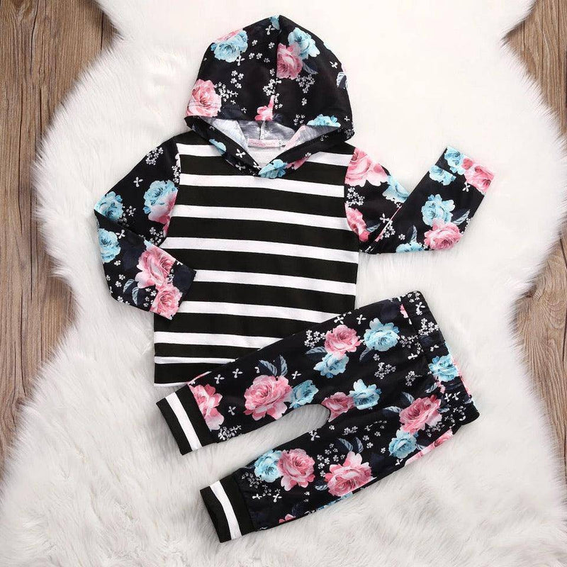 Baby Girls Hoodie Stripe Flower Sweatshirt Pants