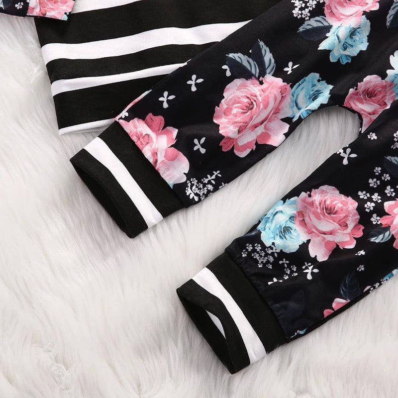 Baby Girls Hoodie Stripe Flower Sweatshirt Pants