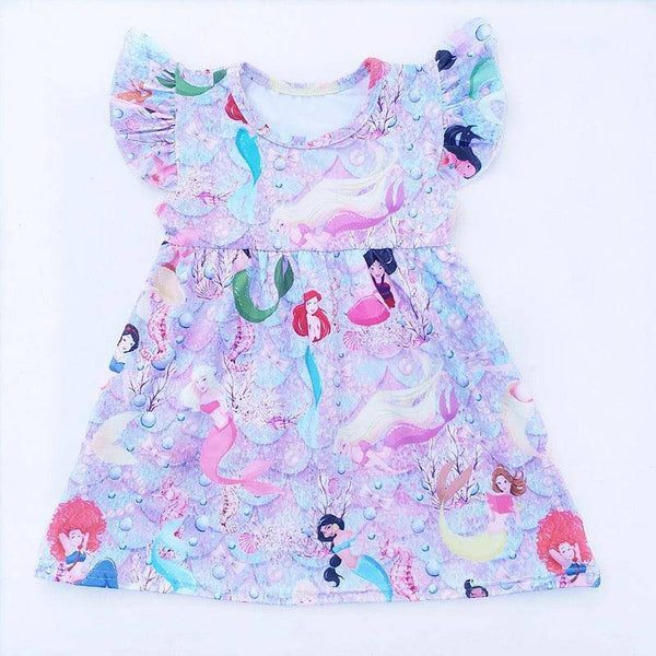 Baby Girls Mermaid Printed Milk Silk Dress Purple