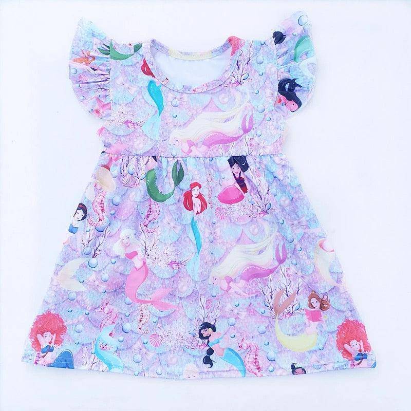 Baby Girls Mermaid Printed Milk Silk Dress Purple