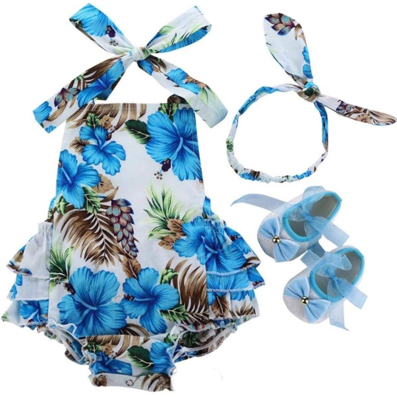 Baby Girls Sets Headband Shoe Romper Blue