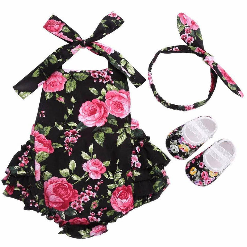 Baby Girls Sets Headband Shoe Romper Black