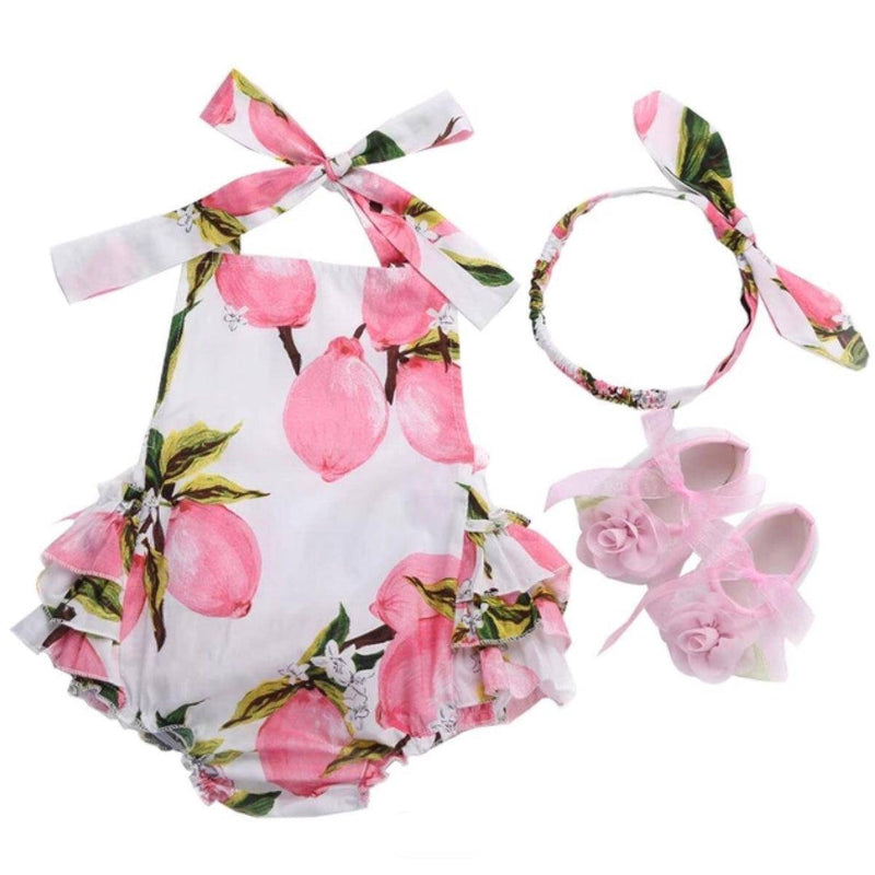 Baby Girls Sets Headband Shoe Romper Pink White