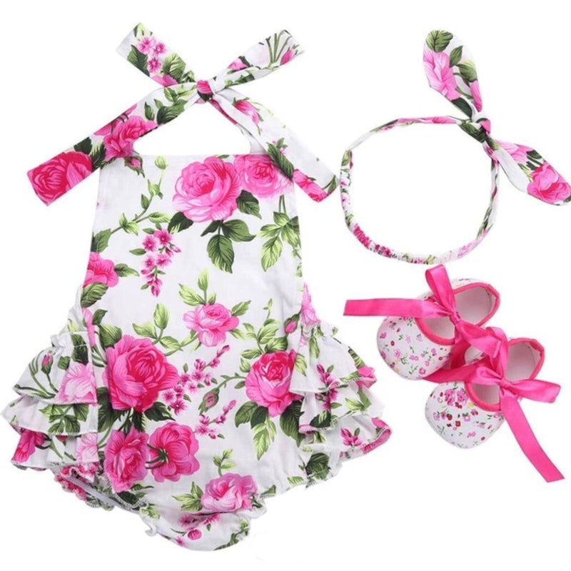 Baby Girls Sets Headband Shoe Romper Pink