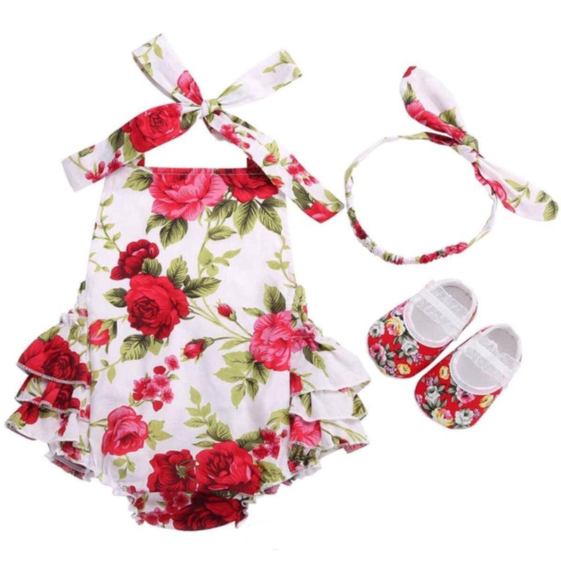 Baby Girls Sets Headband Shoe Romper Red
