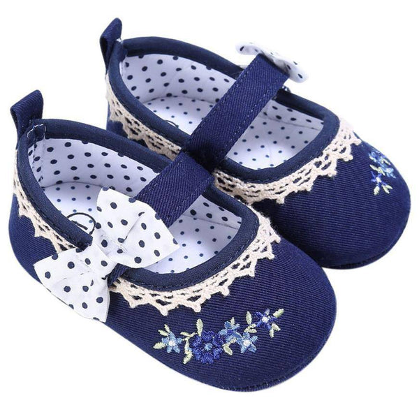 Baby Girls Spring Bowknot Embroidery Anti-Slip Crib Shoes