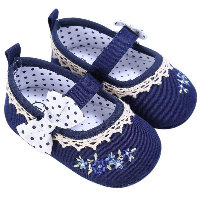 Baby Girls Spring Bowknot Embroidery Anti-Slip Crib Shoes
