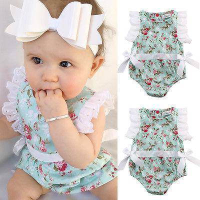 Baby Girls Summer Lace Floral Bodysuit