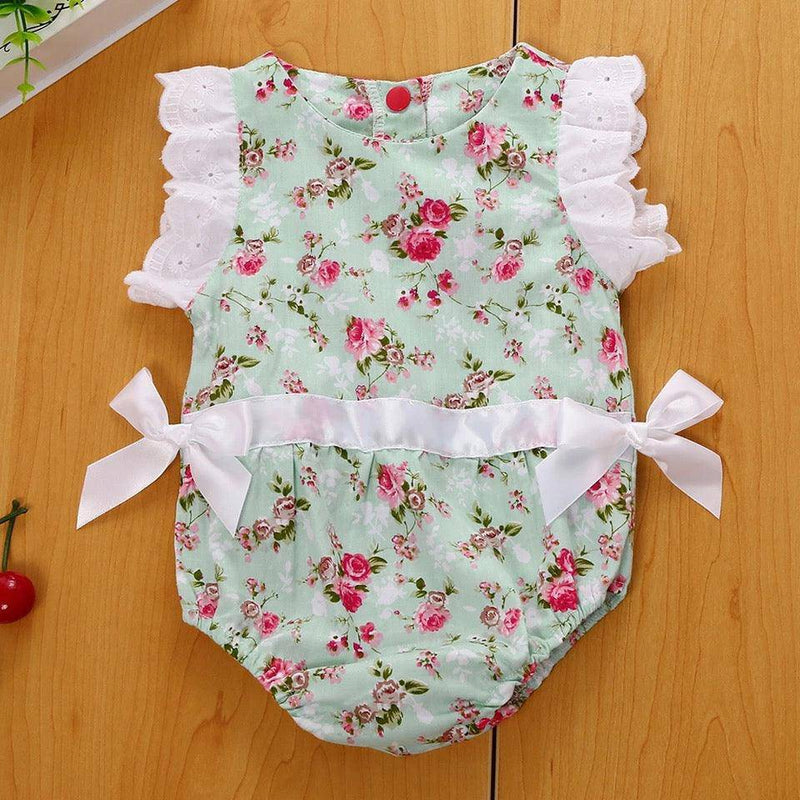 Baby Girls Summer Lace Floral Bodysuit Green