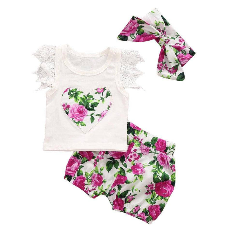 Baby Girls Toddler Floral Tops Bloomer Headband Outfit