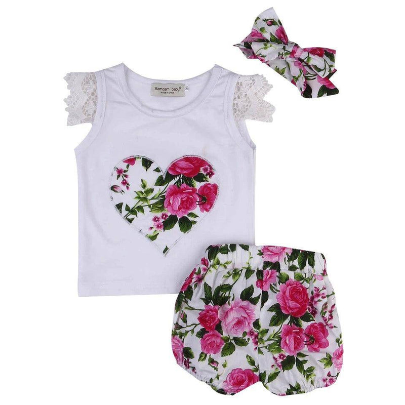 Baby Girls Toddler Floral Tops Bloomer Headband Outfit Red