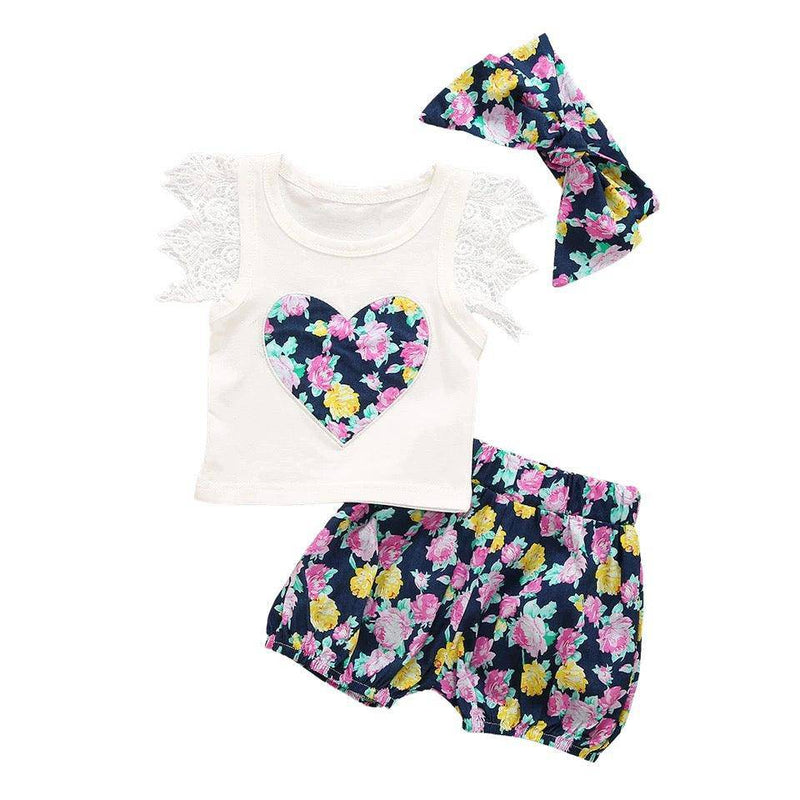 Baby Girls Toddler Floral Tops Bloomer Headband Outfit