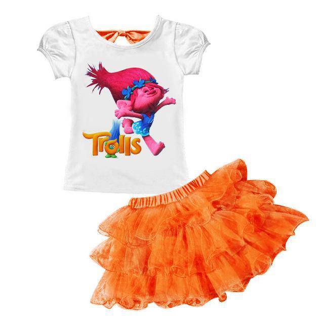 Baby Girls Trolls T Shirt Skirt Outfit Orange 1