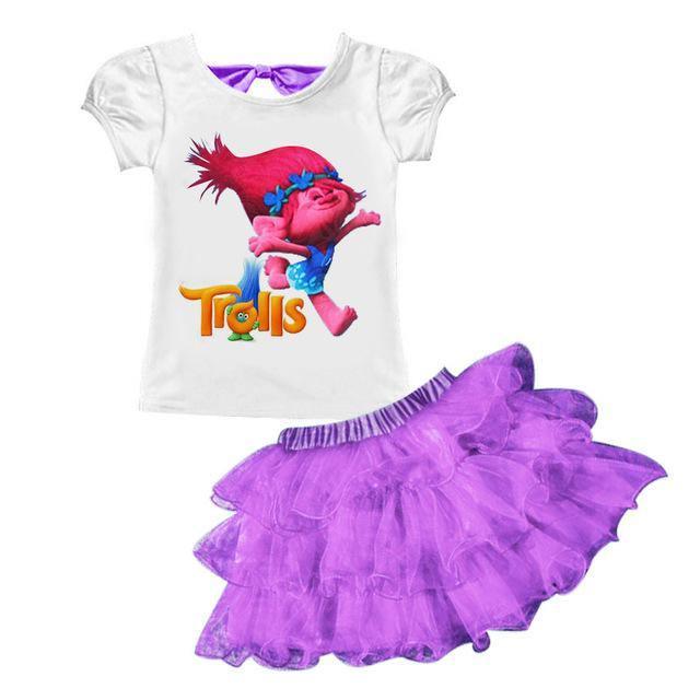 Baby Girls Trolls T Shirt Skirt Outfit Purple