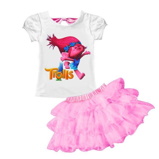 Baby Girls Trolls T Shirt Skirt Outfit Pink 2
