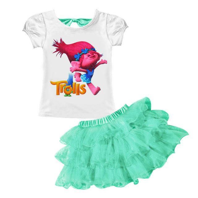 Baby Girls Trolls T Shirt Skirt Outfit Green 1