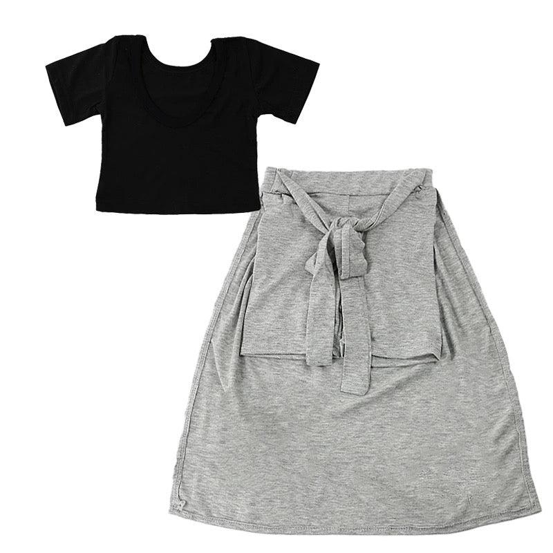 Baby Kid Girls Black Shirt Grey Skirt Clothes