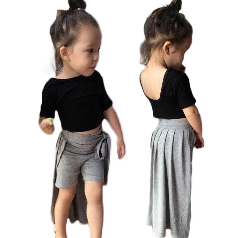Baby Kid Girls Black Shirt Grey Skirt Clothes Black