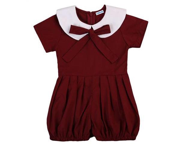 Baby Kid Girls Ruffled Romper Jumpsuit Maroon