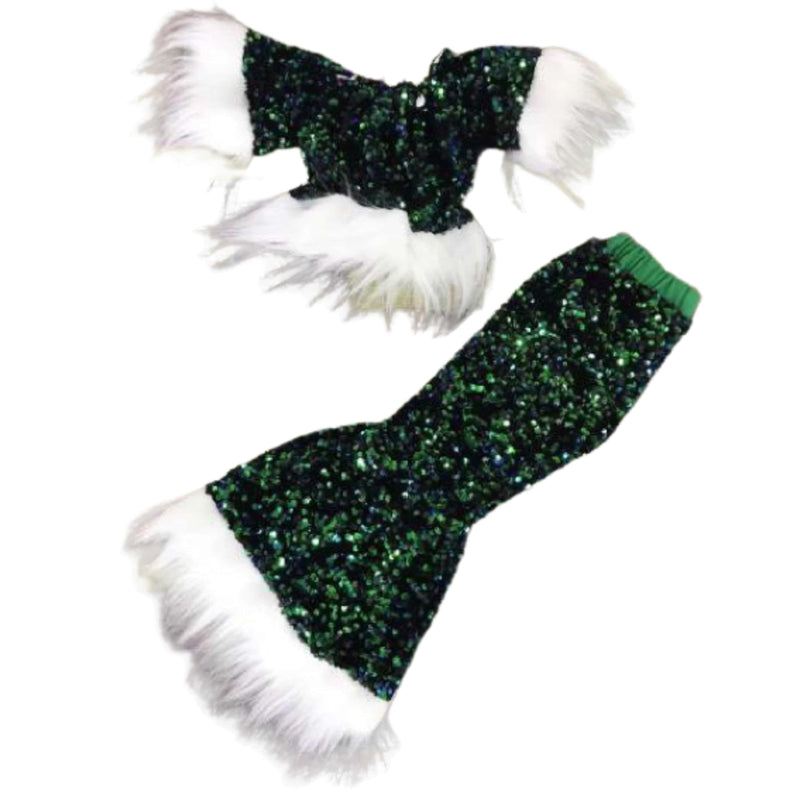 Baby Kid Girls Sequined Hairy Elastic Christmas Outfit