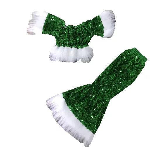 Baby Kid Girls Sequined Hairy Elastic Christmas Outfit