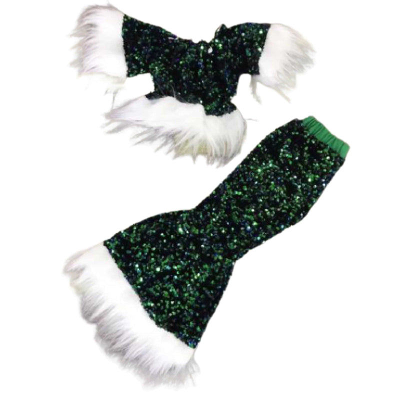 Baby Kid Girls Sequined Hairy Elastic Christmas Outfit