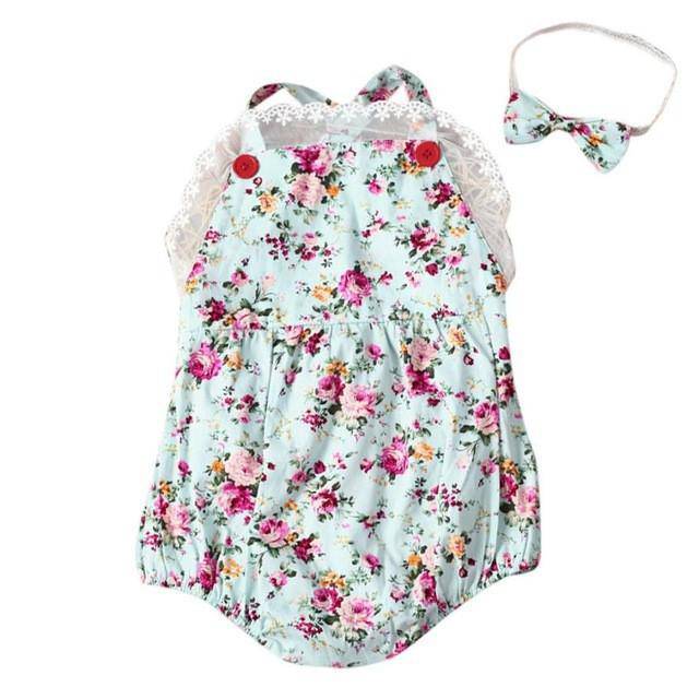 Baby Romper Vintage Baby Girls Playsuit Blue