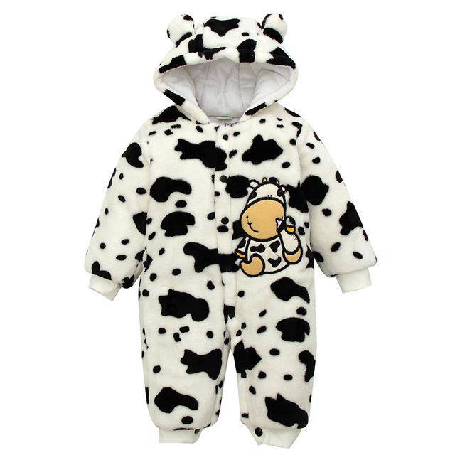 Baby Rompers Cute Cow Hooded Jumpsuit Black