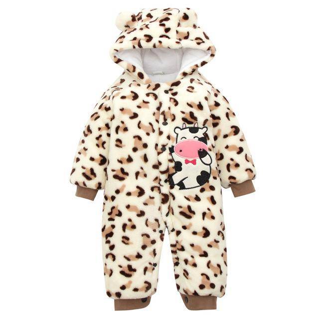 Baby Rompers Cute Cow Hooded Jumpsuit Pink