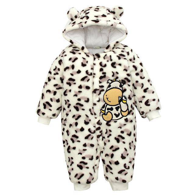 Baby Rompers Cute Cow Hooded Jumpsuit White