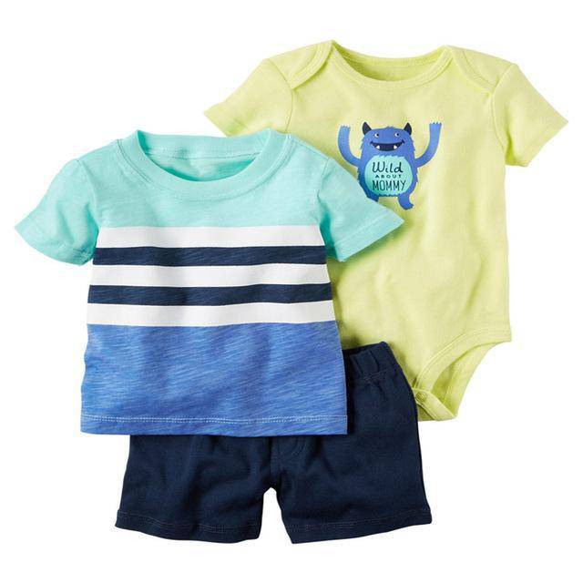 Baby Sets T Shirt Short Romper Outfit Blue Yellow