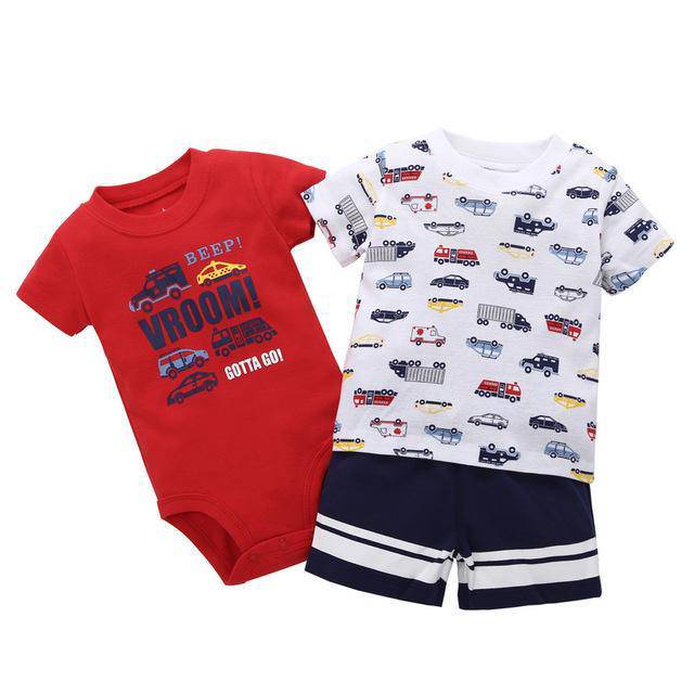 Baby Sets T Shirt Short Romper Outfit White Red